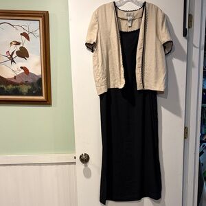 Dressbarn Classic Black Slip Dress with Cream Cropped Jacket size 14